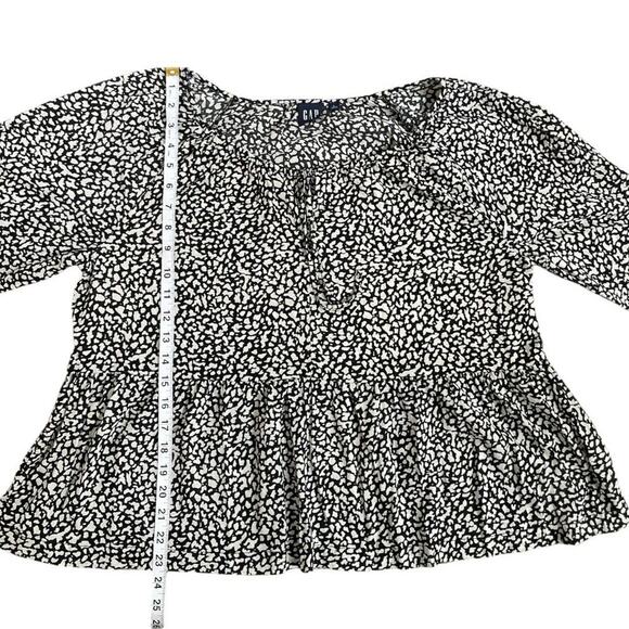 GAP Women's Tie Front Peplum Top Long Sleeve Black White Animal Print Sz Large - Picture 9 of 9